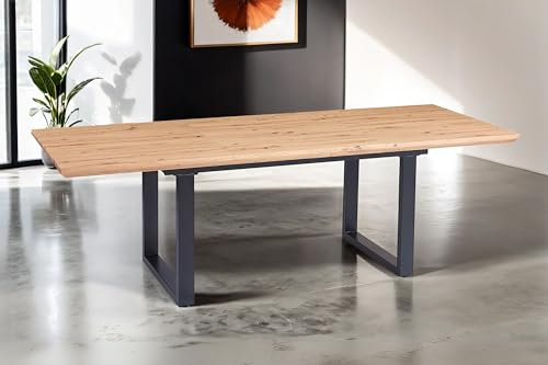 SAM Esstisch 160x90 cm Bird, MDF-Tischplatte mit Eiche-Optik, Ausziehtisch, Schweizer Kante, Tischbeine in U-Form, Schmetterlingsauszug (2X 40 cm Platten), ausziehbarer Esszimmertisch auf 240 cm