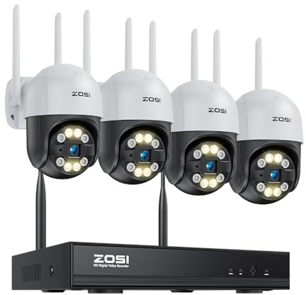 ZOSI 3MP Überwachungskamera Set WLAN Aussen, 4X Pan/Tilt IP Dome Kamera 355°/140° Schwenkbar, 2-Wege-Audio, Personenerkennung, Spotlight Alarm, ohne Festplatte