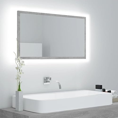 Iiaky Espejo de baño acrílico Gris hormigón 80x8,5x37 cm Espejos De Pared Espejo Ventana