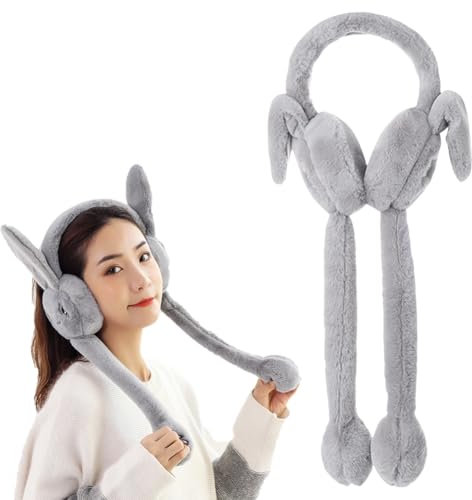 ZJILIXIA Ohrenwärmer Winter Kaninchen Ohrenschützer,Faltbare Ohrenwärmer Damen Winter Plüsch Ohrenschützer,Plüsch Ohrenschützer Für Den Winter,Kaninchen Ohrenschützer,Ohrenwärmer Ski (Grau)