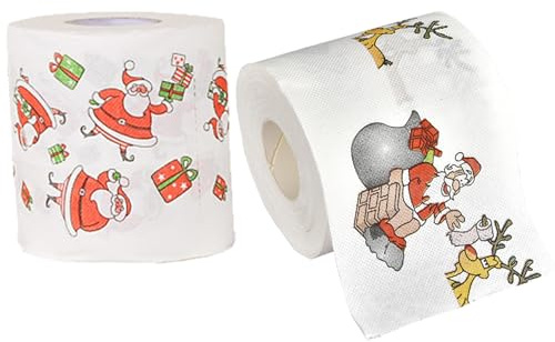 Papier toilette de Noël 2 rouleaux Rouleau de papier toilette de Noël imprimé Père Noël Papier toilette amusant Joyeux Noël en vrac pour décoration de salle de bain Cadeaux de fête Papier toilett