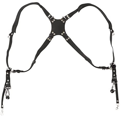 Jwthee Leather Double Shoulder Camera Strap, Dual Camera Harness Strap for Two Cameras Adjustable Leather Double Camera Harness Hang Double Cameras Gear (X Type, Black)