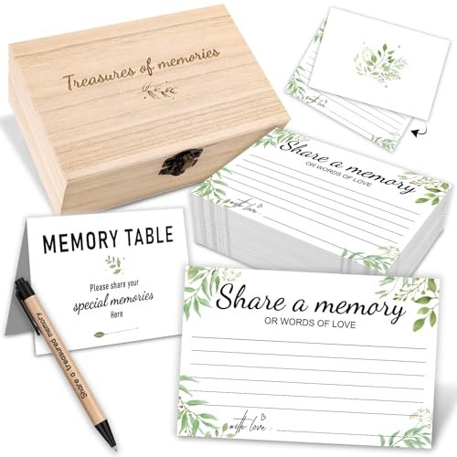 100Pcs Share a Memory Card Sets, Funeral Memorial Cards Wooden Memory Keepsake Box Funeral Pen Share for Celebration of Life Anniversary Memorial Graduation Game Alternative to A Book of Condolence