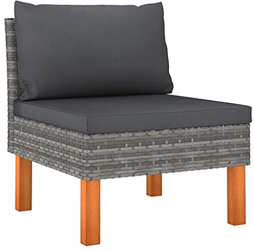 Myheimly Mittelsofa Poly Rattan und Eukalyptus Massivholz Grau Sofa-Mittelstück