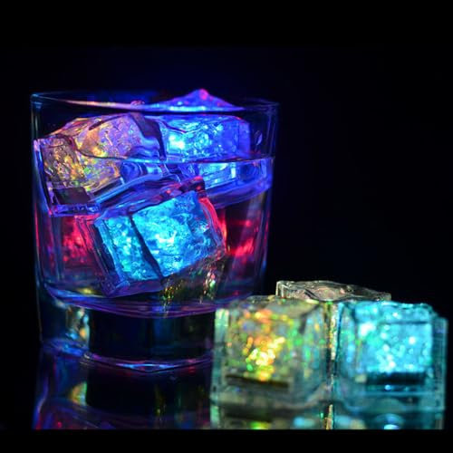 PRECORN 12x LED Eiswürfel – Leuchtende, blinkende Eiswürfel für Getränke Wasserdicht & wiederverwendbar Deko für Party, Bar, Hochzeit, Champagner, Whisky & Cocktails – nicht zum Kühlen geeignet