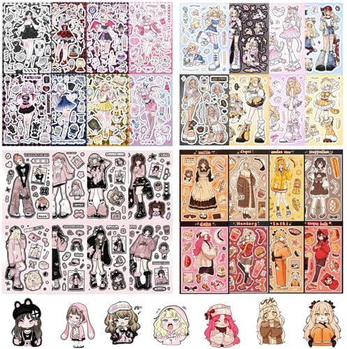 FOSDICK 32 Pcs Cartoon Mädchen Charaktere Sticker Set, Cute Stickers, Lustige Aufkleber Kinder, Multi Stile Sticker Mädchen, Vinyl Sticker für DIY Dekoration Tassen Laptop Scrapbooking