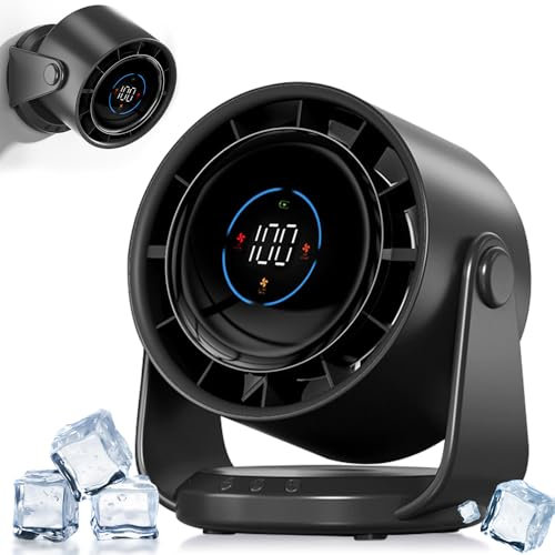 Ventilador de mesa silenciosa,Batería 5000mAh,Pantalla LED,1-199 velocidades,Potente flujo de aire,Función giratoria 105°,Montaje en pared para escritorio de sobremesa de oficina en casa dormitorio
