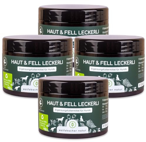 Omega 3 für Hunde - Mit Lachsöl, Kokosöl, Bierhefe | Haut & Fell Leckerli 4 x | Gegen Juckreiz, für gesunde Haut und glänzendes Fell