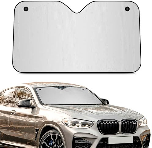 +PWR Car Parts Parasol de Aluminio Delantero Plateado Talla L 140 x 80 cm con Ventosas. Protege el Interior del Coche de los Rayos del Sol. Instalación Fácil y Rápida.