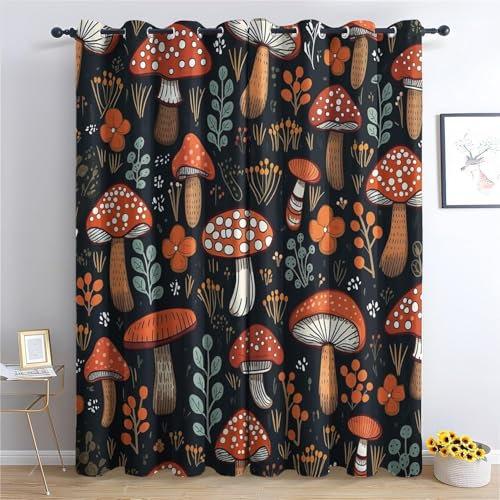 BSYYZQC Pilz Gardinen, Verdunklungsvorhänge Anlage Schallschutz Vorhang, Blickdicht Vorhänge mit Ösen, Vorhänge Wohnzimmer für Schlafzimmer Kinderzimmer 2er Set 175x140cm (HxB)