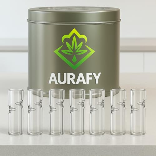 Glasfilter Tips – 7er Set Wiederverwendbare Glastips 12mm x 30mm mit Metall-Aufbewahrungsdose – Hochwertiges Borosilikatglas, Leicht zu Reinigen