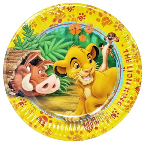 Disney Set Festa Compleanno 10 Piatti Tema Re Leone Timon Pumbaa e Simba Misura 19,5cm