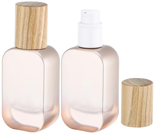 Segbeauty Cremespender zum Befüllen, 2 Stück 30ml Probenbehälter, Reisebehälter Kosmetik aus Glas, mit Holzdeckel, Tragbarer und Nachfüllbar (Silber)