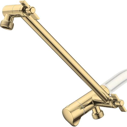 TRUSTMI Braccio doccia regolabile, 25,4 cm, con valvola deviatrice per pioggia e doccetta combinata, oro lucido