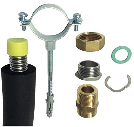 EffectHeater Anschluss-Set EAS (19-teilig) | Edelstahl-Wellrohr, Verschraubungen, Dichtungen | Für Heizstab AV/AC | 1 Gewinde | Komplett-Set