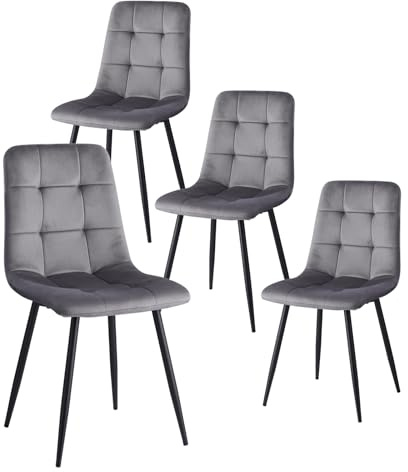 HJhomeheart Lot de 4 Chaises de Salle à Manger Modernes, Confortables, en Velours Hollandais, sans Accoudoirs, avec Pieds en Métal, Idéales pour Les Chambres, Les Bureaux et Les Salons, Grises - HL