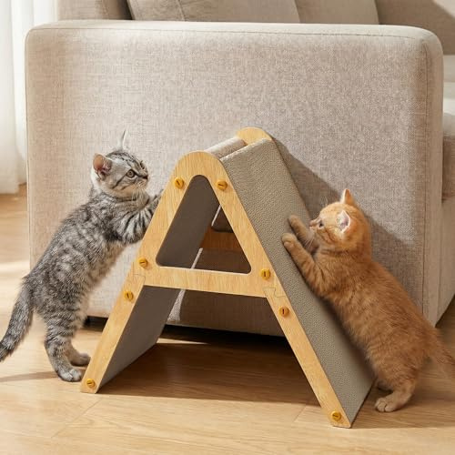 Conlun Vertical Cat Scratching Board | A-Frame Scratcher for Kitten | Small | Reversible High-Density Cardboard Pads | Sturdy Wood Frame | Protects Sofa | Quick Setup | Ideal for Indoor Cats