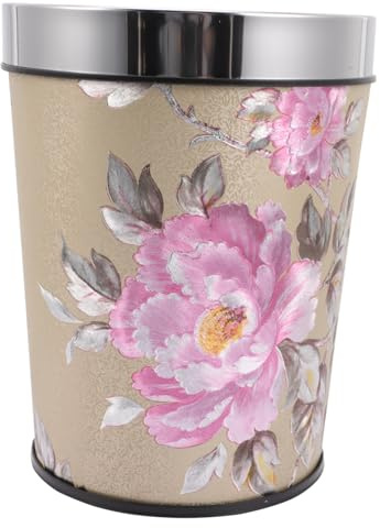 ROMISBABA Poubelle de Bureau sans Couvercle Acier Inoxydable Doré avec Motif Rétro Chinois Corbeille à Déchets Décorative pour Maison et Bureau Résistance à Usure et Design Unique
