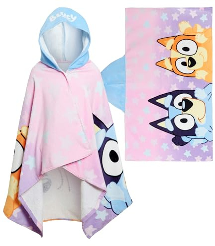 Bluey Kapuzenhandtuch für Mädchen, Poncho, Wickeltuch, Bingo, 100 % Baumwolle, Strandtuch, Badetuch, Bademantel, Bademantel