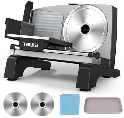 TERUISI Meat Slicer 200W Electric Meat Food Slicer Machine for Home Use, 19CM Stainless Steel Blades 0-18mm Adjustable Thickness for Ham Bread Meat Veg