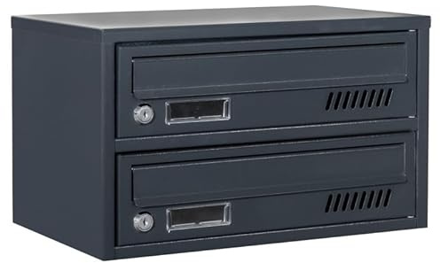 Cassette della posta condominiale 2 posti doppia Antracite GLM RAL 7016 | Antracita RAL 7016, 2 chiavi, formato A4, profondita 25 cm, 2 scomparti, installazione interna, aperatura 33 x 2 cm