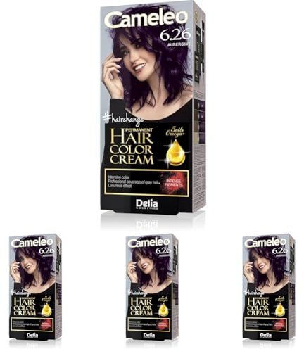 Cameleo - Omega Plus - Tinta per Capelli - Melanzana - Colore Profondo, Duraturo - Colorazione Permanente - Protezione per i Capelli - Kit Completo per la Colorazione – 50ml (Confezione da 4)