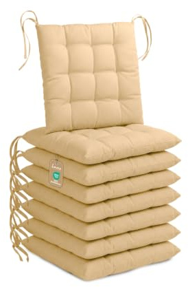 Lavea® Sitzkissen & Stuhlkissen 40x40 cm – 8er Set – mit Stoffbändern – Outdoor & Indoor – waschbar & wetterfest – für Gartenstuhl, Balkon, Terrasse & Esszimmer – Sand