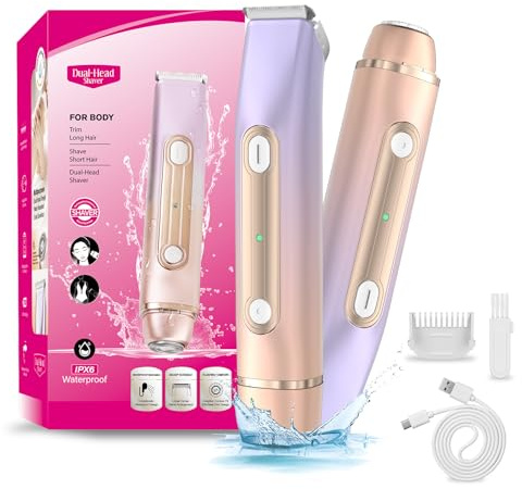 iToncs Intimrasierer für Frauen, 2-in-1 Dual Head Elektrischer Rasierer Damen Intimbereich, Nass-Trockenrasierer Rasierer Damen, Wasserdicht Bikini Trimmer Damen für Gesicht, Achseln, Beine und Körper