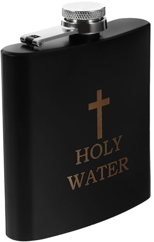 Hemobllo Flachmann Weihwasser Schwarz aus Edelstahl - Holy Water Lustige Weihwasserflasche mit Kreuz Design Auslaufsicherer Taschenflasche für Männer Vatertag JGA Karneval Camping Zufällige Textfarbe