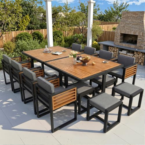 Merax Gartenmöbel Set 12 Personen – Gartentisch mit Stühlen Set aus massivem Akazienholz, Sitzgruppe Outdoor, Balkonmöbel Set für Terrasse & Garten, Hochwertige Essgruppe