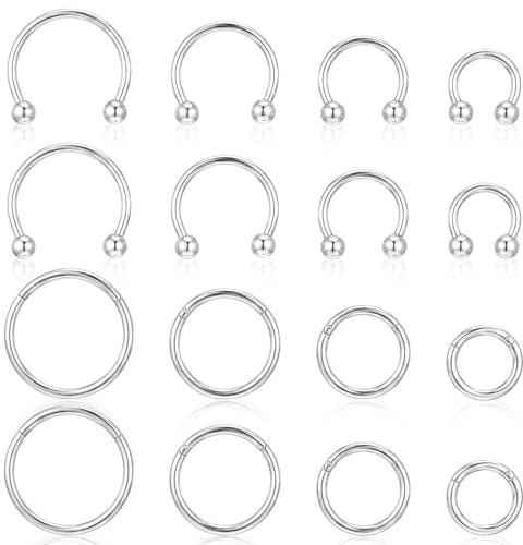 16 Stück Dünnes Hufeisen Piercing Lippenpiercing 16G 6/8/10/12 mm | Septum Piercing Edelstahl für Frauen Männer Verschiedene Größen