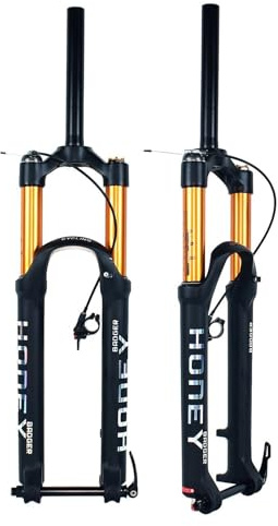 LHHL Fourche À Air 27,5 29 Fourche À Suspension pour Vélo VTT Pivot Droit De 1-1/8 Voyage 140mm Axe 15x100mm Verrouillage À Distance Fourche Vélo Amortissement du Rebond(Black,27.5in)
