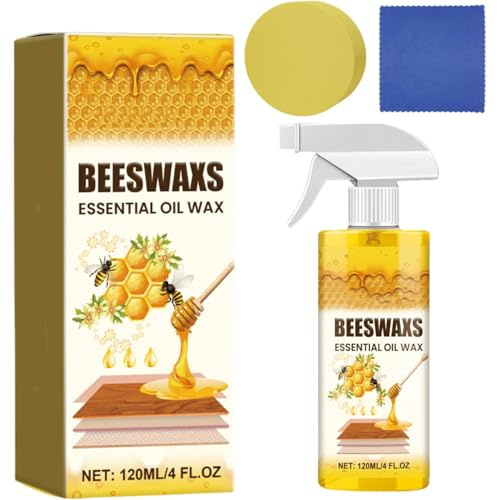 Bienenwachs-Holzpflegespray 120 ml | Natürlicher Glanz & Schutz für Möbel, Böden & Schränke, Beeswax Wood Polish Spray, Bienenwachs Möbelpolitur Spray, Möbelbienenwachsspray mit Schwamm