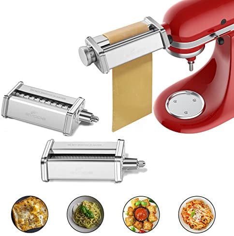 Nudelaufsatz für KitchenAid Standmixer mit Reinigungsbürste, inklusive Nudelblattwalze Spaghettischneider und Fettuccinischneider Nudelmaschine für Kitchenaid Nudelaufsatz Zubehör von Gvode