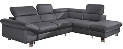 Mivano Ecksofa Driver in modernem Design / Ledersofa in L-Form mit Ottomane rechts / Inkl. verstellbare Kopfstützen / 266 x 73 x 214 / Kunstleder grau