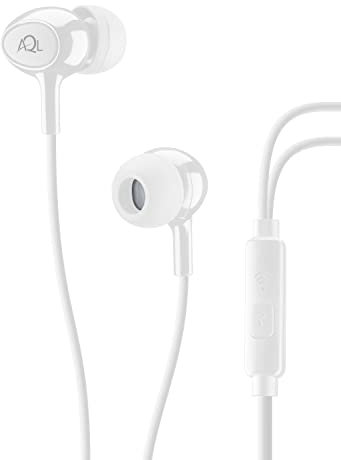 AQL Acoustic | Cuffie Auricolari a Filo Cablato con Microfono e Tasto Risposta Integrato per Smartphone - Stereo - Jack da 3,5mm - Bianco