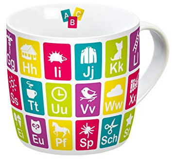 infinite by GEDA LABELS (INFKH) 12441 Anlauttabelle komplett Tasse, Porzellantasse, Kaffeetasse, Kindertasse, Mehrfarbig