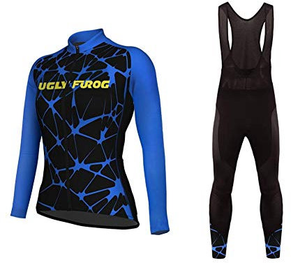 UGLY FROG Damen Radtrikot Set mit warm Fleece-Innenfutter/Trikot Langarm + Radlerhose Thermo Winddicht Fahrradbekleidung