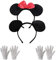 Amasawa Haarreifen in Schwarz Mit Maus Ohren Mouse Mit Schleife in Rot Mit Weißen Punkten Inklusive Weiße Handschuhe für Kinder Erwachsene (4 Teiliges Set)