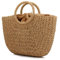 Large Tote Bag Straw Bag Woven Stripes Retro Summer Beach Bag Straw Bags for Women Hand-woven Round Handle (Brown)