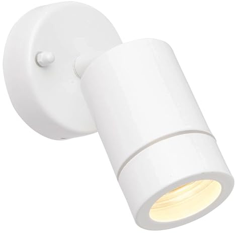 National Lighting Palin Gloss White Steel External Outdoor Security GU10 Adjustable Tilt Wall Spot Light IP44 Rated