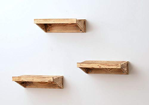 Lycce Wandregal Fuego Holz geflammt rustikal schlicht Wandboard, Größe:3er Set