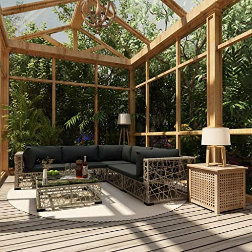 Festnight 6-TLG. Garten-Lounge-Set mit Auflagen Lounge Sitzgruppe Sitzgarnitur Gartengarnitur Gartenset Gartensofa Poly Rattan Grau