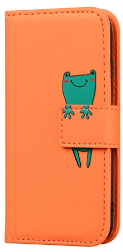 XFDSFDL® Cas de pour Huawei Y6 2019 (6,09 Pouces) PU Cuir Housse Flip Coque Grenouille Motif avec Stand et Magnétique Fermeture Portefeuille Protection Cas, Orange