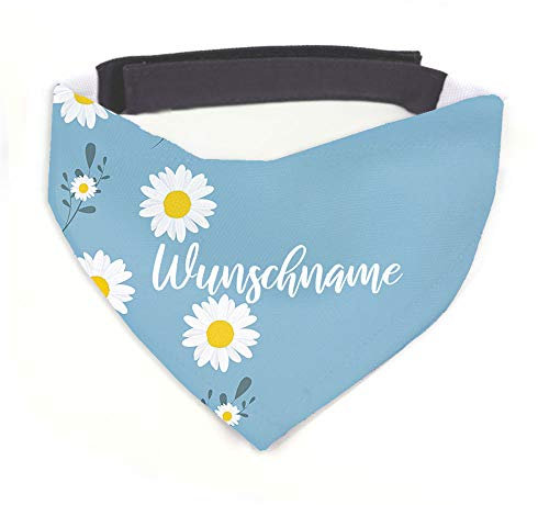 Tierisch-tolle Geschenke Hundehalstuch mit Namen Vintage Blume personalisiert inklusive Wunschname mit 12 cm Klettverschluss für kleine, mittlere und große Hunde (M = Halsumfang: 38-45 cm)