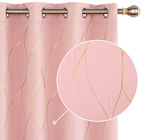 Deconovo Verdunkelungsgardinen mit Ösen Blickdichte Vorhänge Wohnzimmer mit Muster, 229x117 cm(HöhexBreite), Korallenrose, 2er Set
