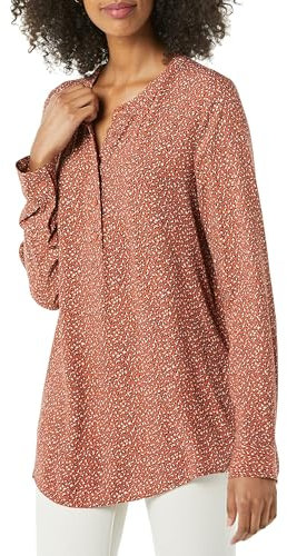 Amazon Essentials Damen Gewebte Langarmbluse, Rostfarben Leopardenmuster, L
