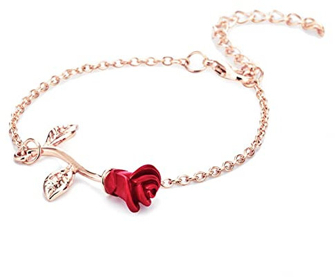 YYZLL Élégant Rose Rouge Rose Chaîne Bracelet Charme Tempérament Fleur Bracelet Alliage Bracelets Bijoux Accessoires,Or rose