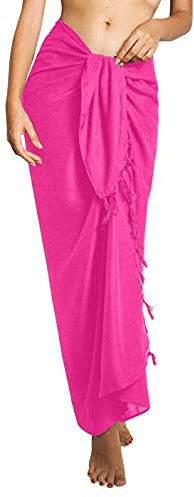 CHAINUPON Womens Beach Pareos Sarong Sheer Long Swimsuit Cover Ups Bikini Wrap Skirt (Hot Pink)