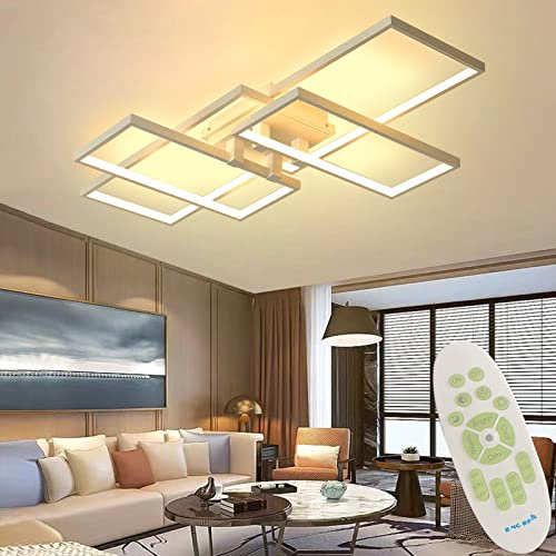 Moderne LED Deckenleuchte Dimmbar 67W, Wohnzimmerlampe Rechteck Deckenlampe Leuchten Schlafzimmer mit Fernbedienung Lichtfarbe Helligkeit Farbwechsel, Deckenbeleuchtung Lampe Dimming Innenbeleuchtung